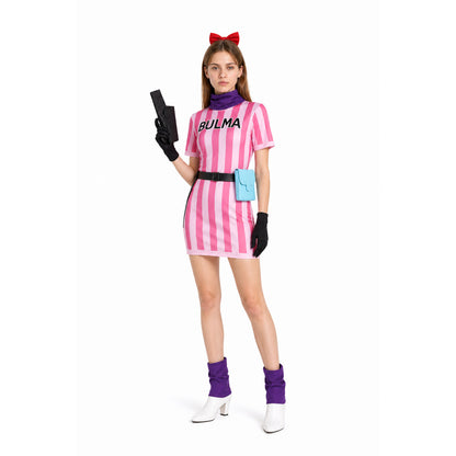 Bulma Cosplay Costume with Striped Dress lifestyle
