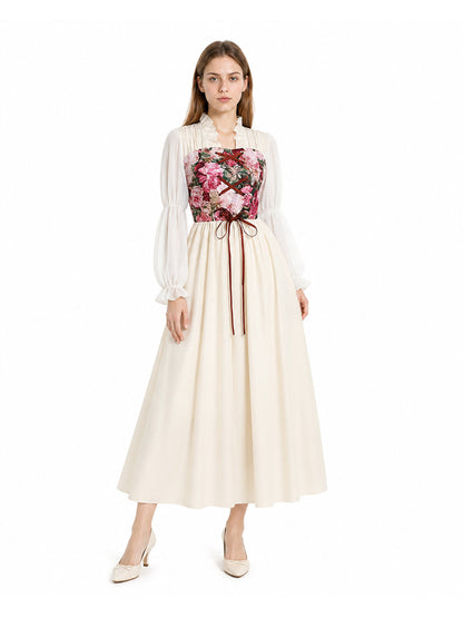 Dress with a Corset Bodice and Puff Sleeves
