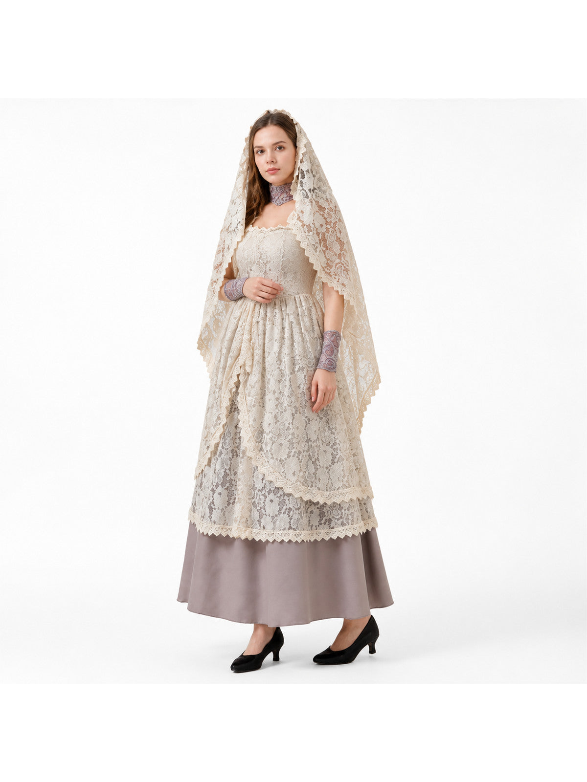 Lace Carnival Costume with Dress and Cape