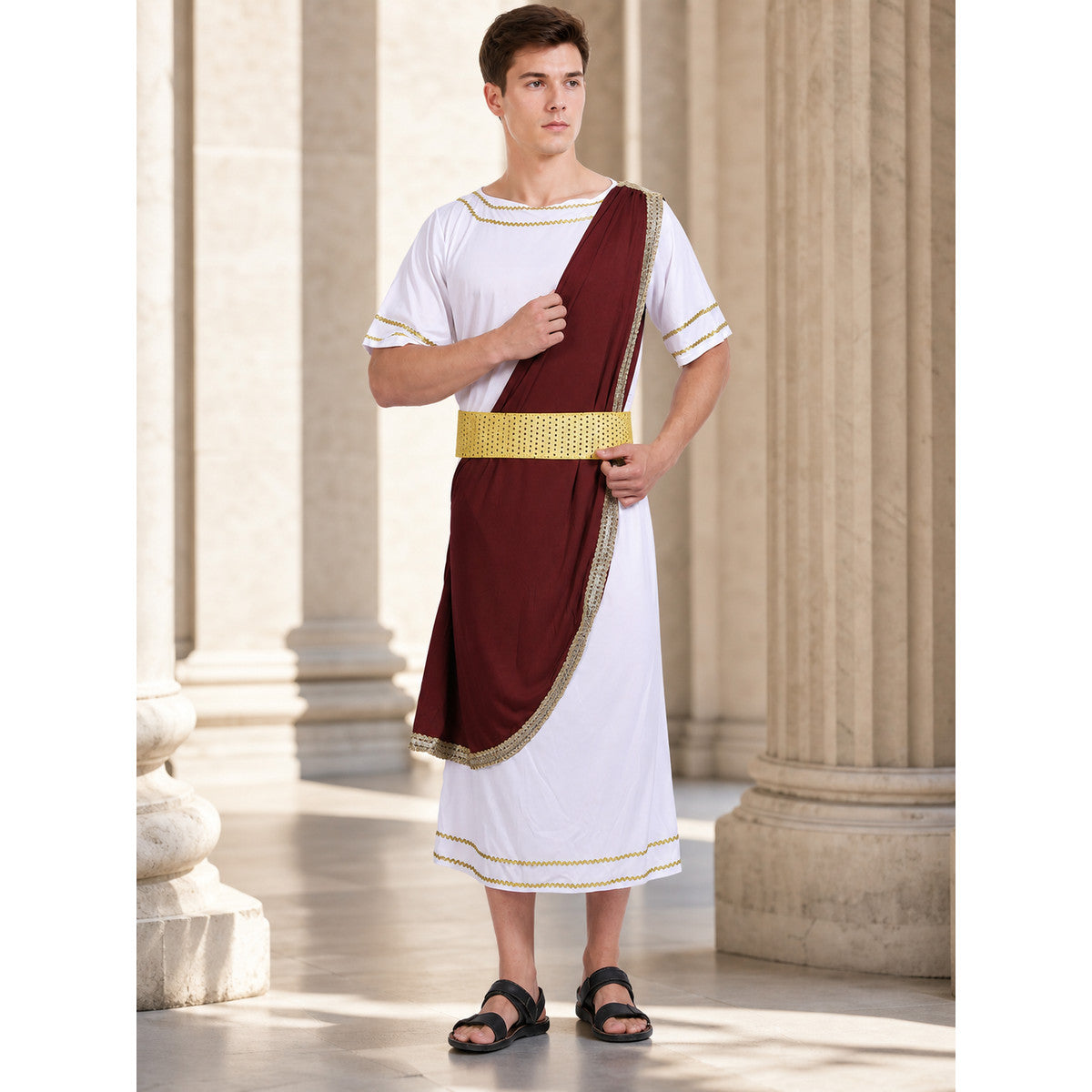 Caesar costume in Roman style with a cloak lifestyle view