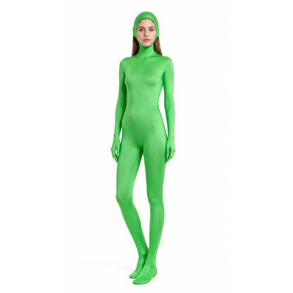 Green Tight-Fit One-Piece Hooded Jumpsuit product detail