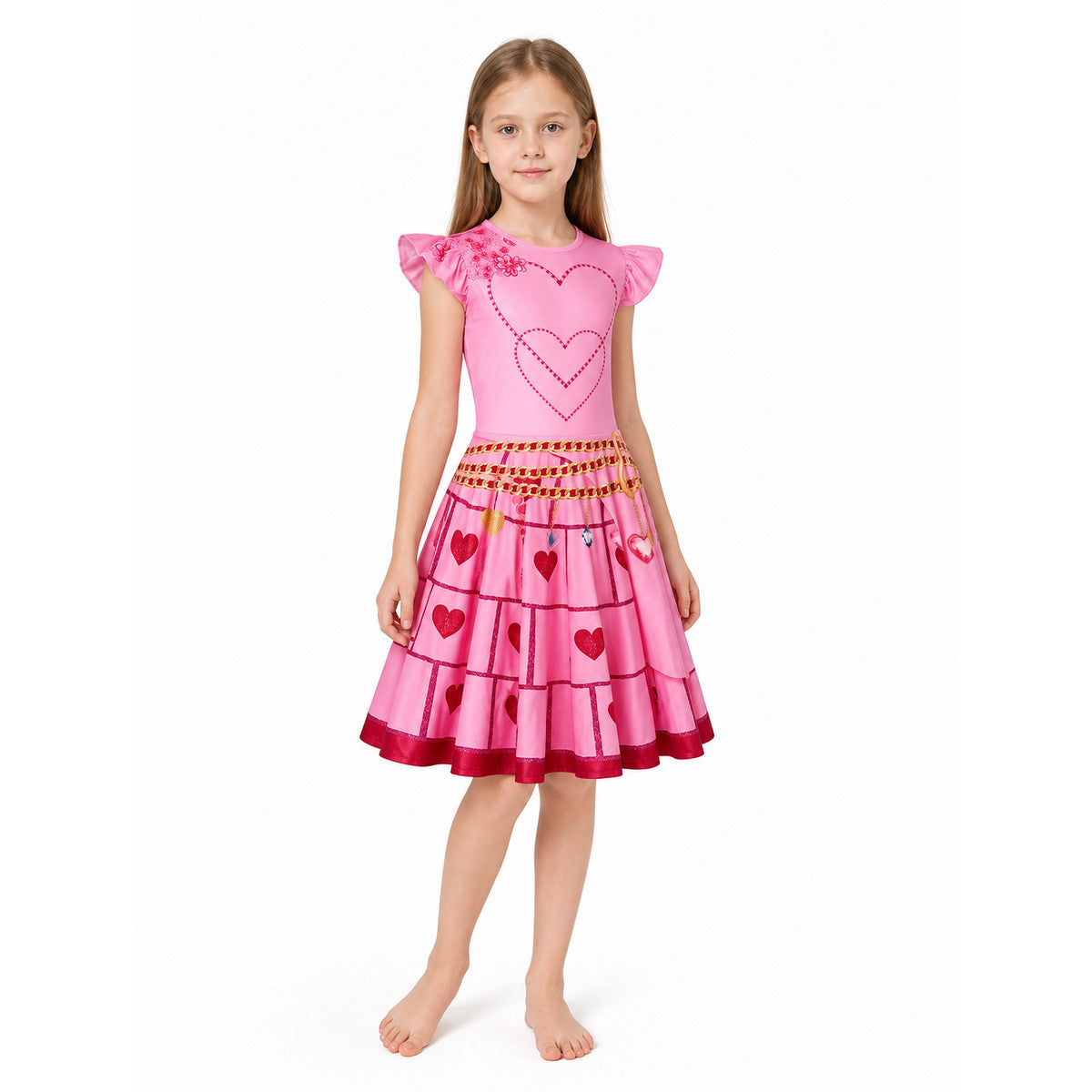 Pink Children's Red Queen Dress with Hearts lifestyle view