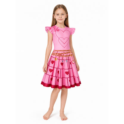 Pink Children's Red Queen Dress with Hearts lifestyle view