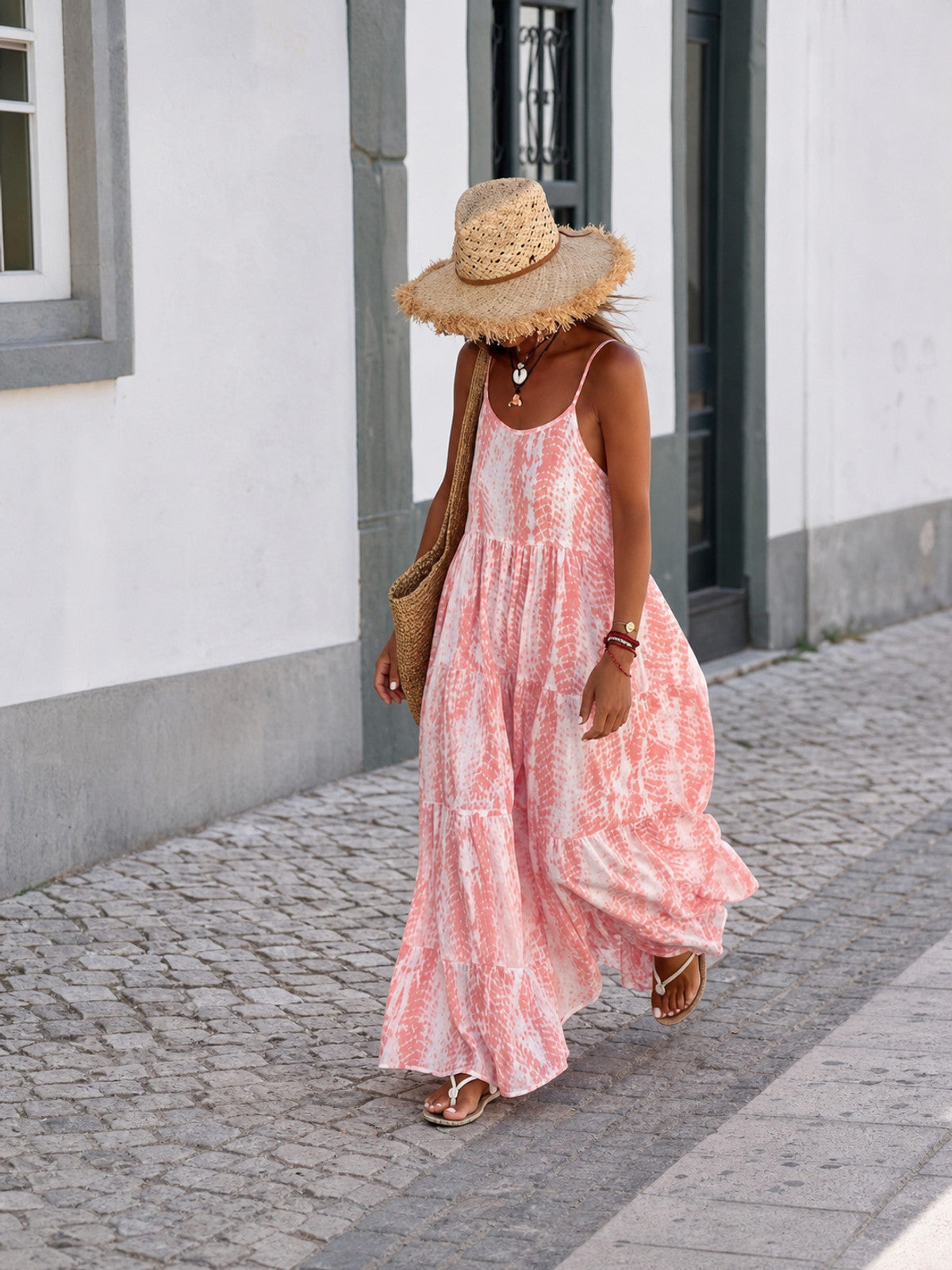 Women's Long Thin-Strap Dress with a Tiered Skirt Costume Dresses detail