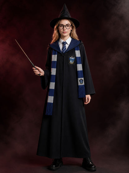 Wizard Academy Robe Costume Set With Hat, Scarf, Tie, Glasses And Wand