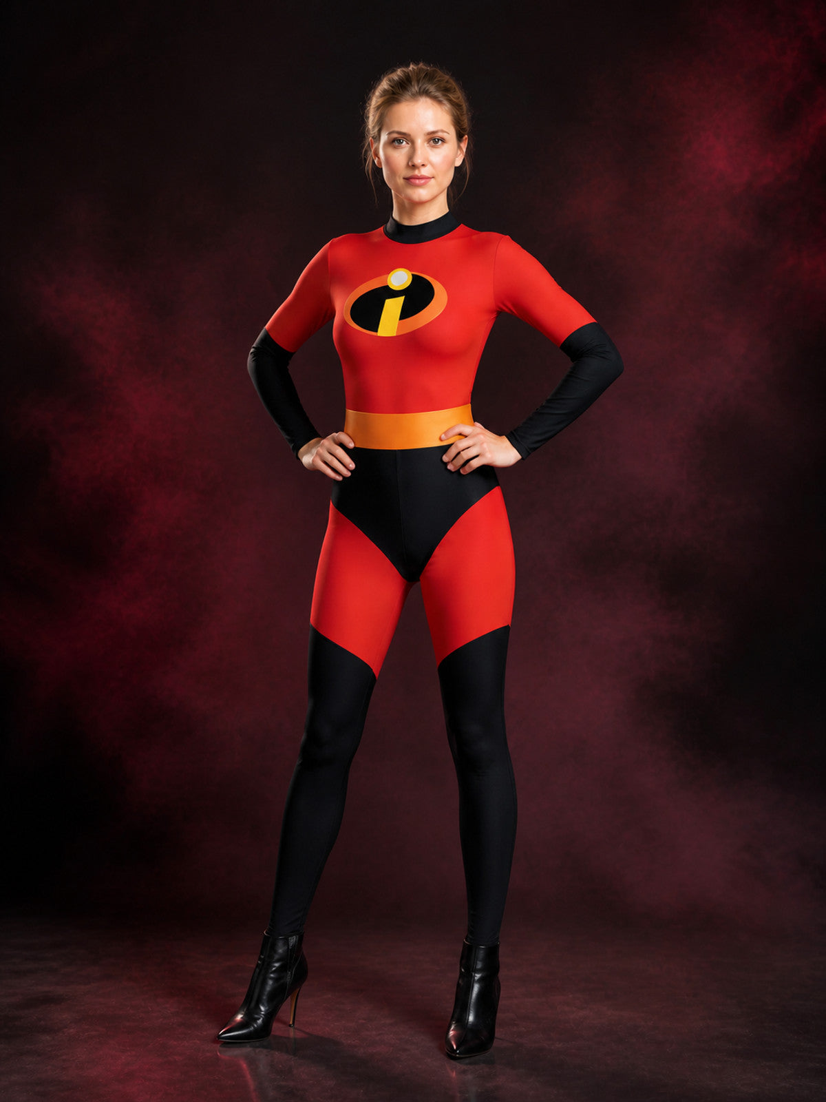 Kids' Red, Black And Yellow Superhero Long-Sleeve Bodysuit Costume