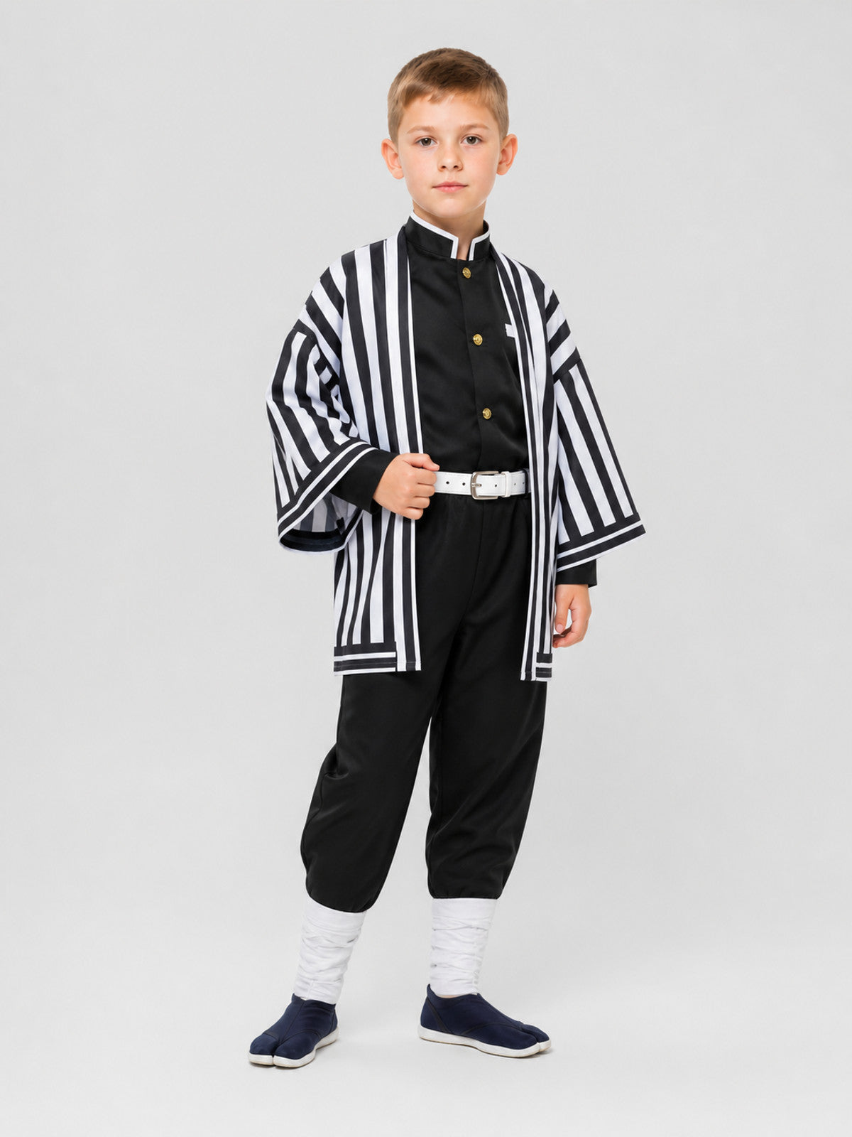 Anime Cosplay Costume, Striped Jacket, Belt, and Pants Costumes detail