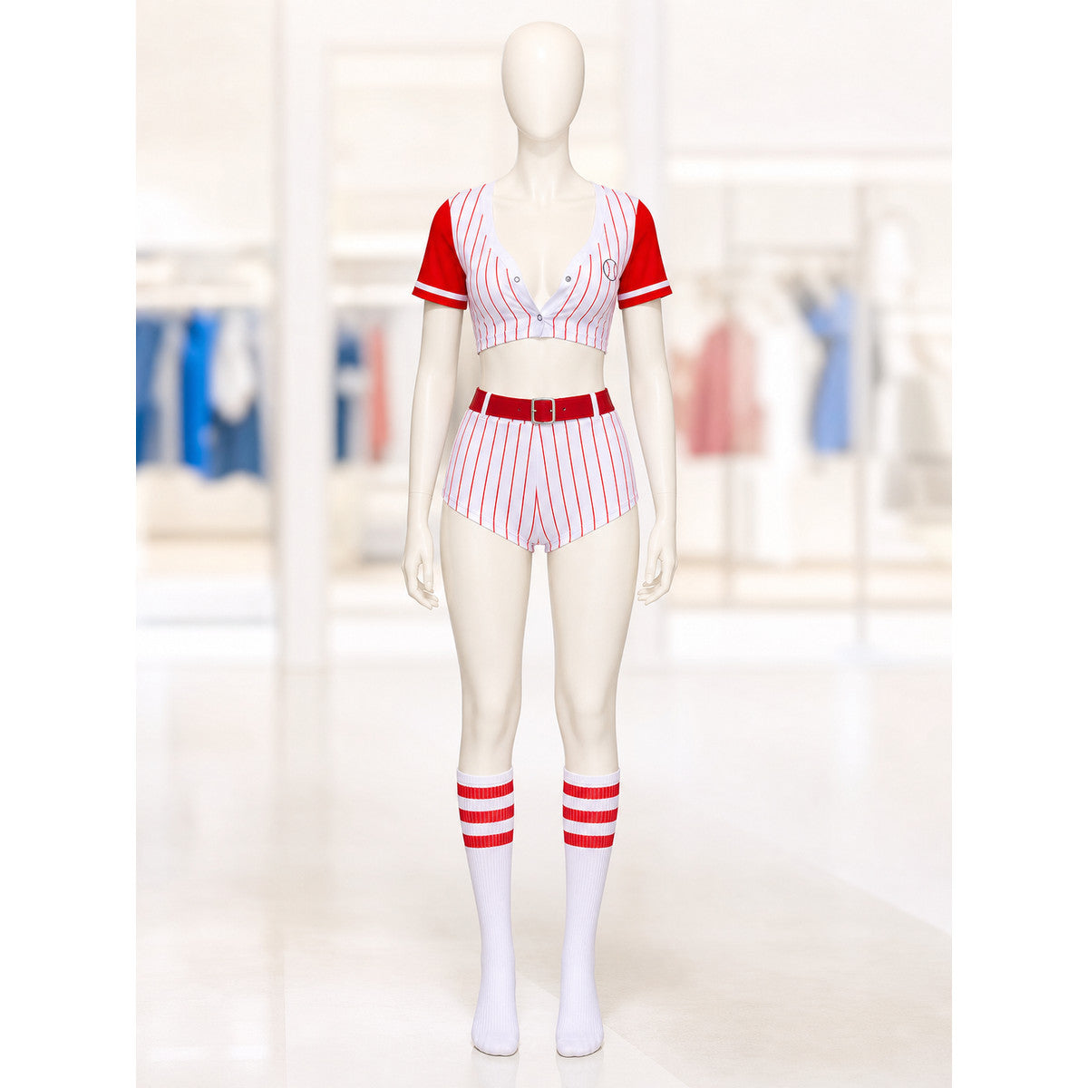Red and White Striped Baseball Outfit, Top and Shorts