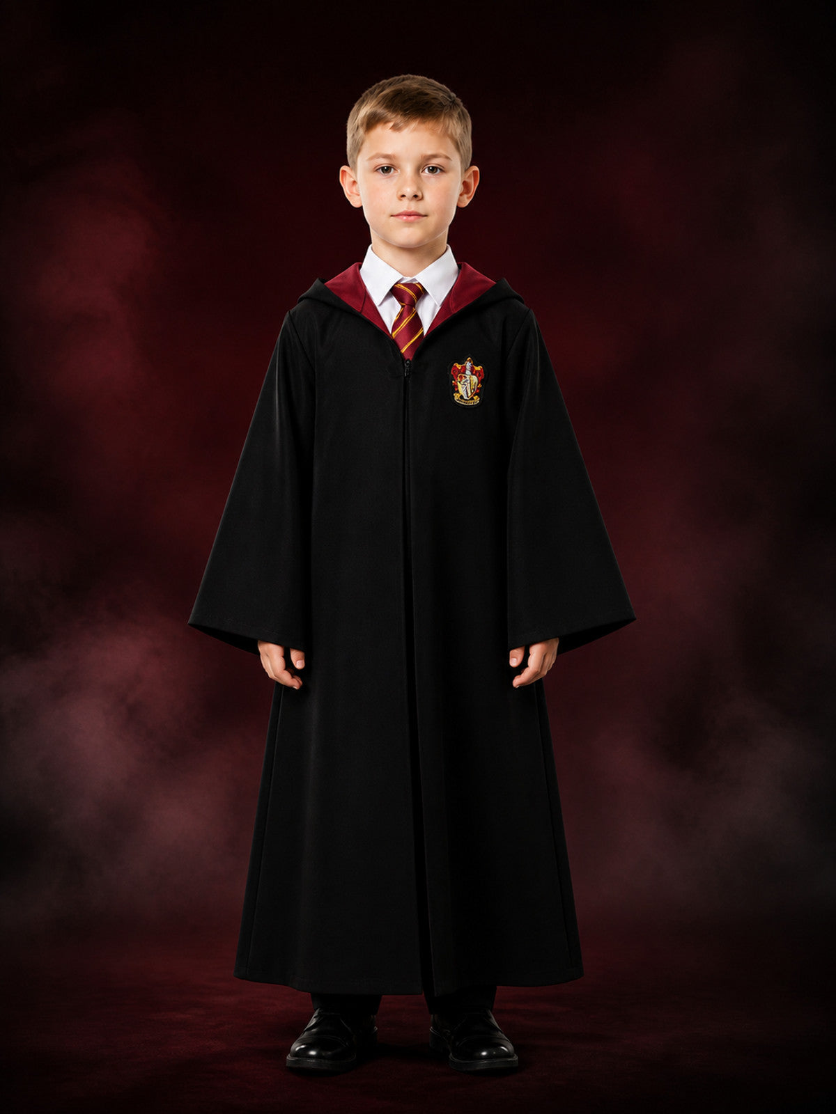 Hooded Wizard Robe Costume Set with Shirt and Striped Tie, Academy-Style Fantasy main product view