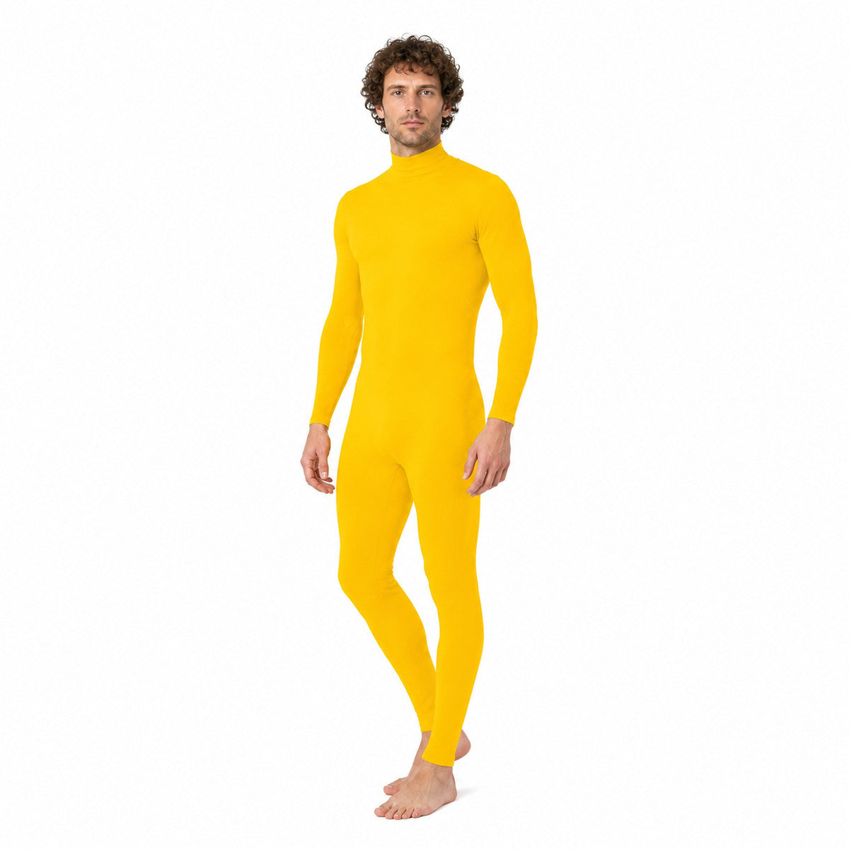 Yellow Tight-Fitting Zentai Jumpsuit with High Collar product detail