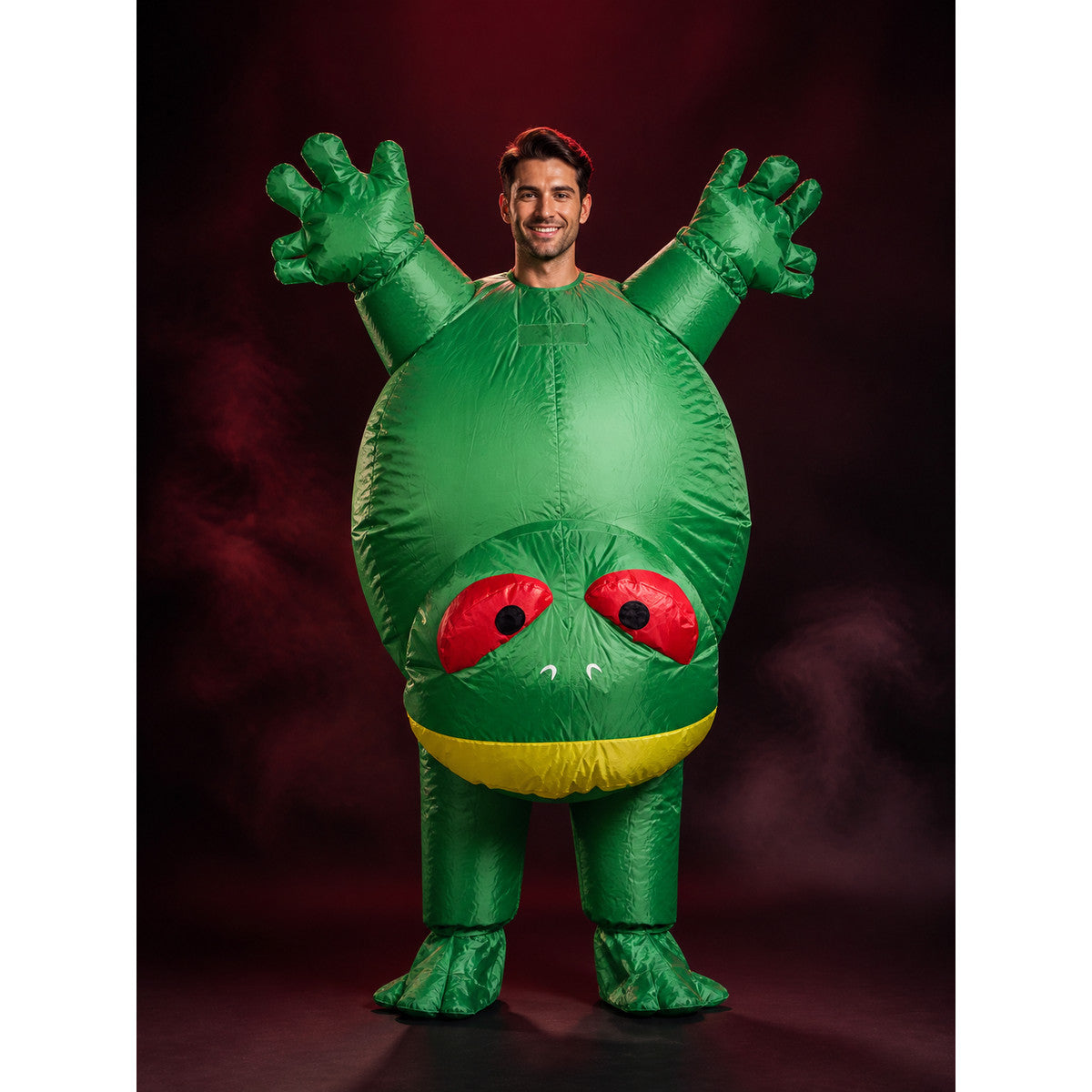 Green Inflatable Dinosaur Costume with Red Eyes, Funny Halloween Outfit main product view
