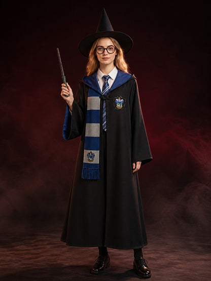 Unisex Hooded Wizard Halloween Costume Set with Scarf, Glasses, Wand & Hat main product view