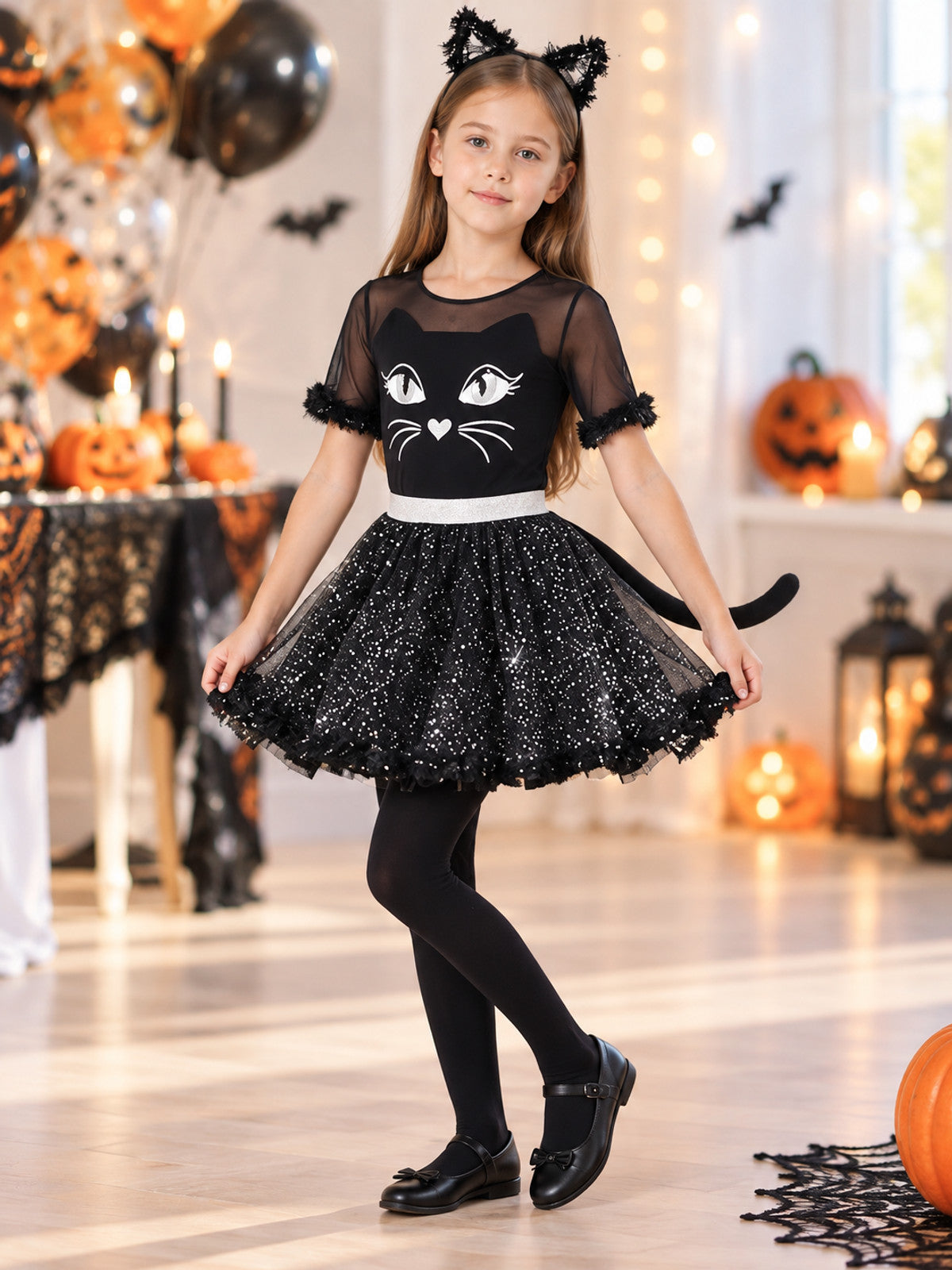 Kids' Black Cat Costume with Ears and Tail