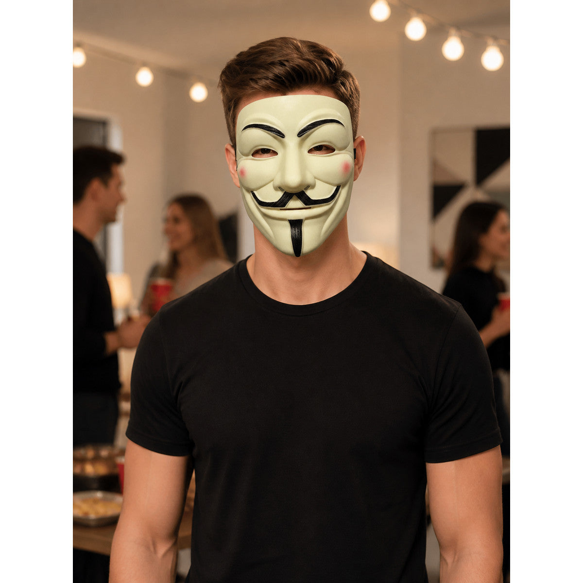White Carnival Mask with Mustache and Beard for Halloween lifestyle view