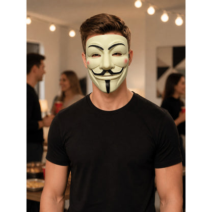 White Carnival Mask with Mustache and Beard for Halloween lifestyle view