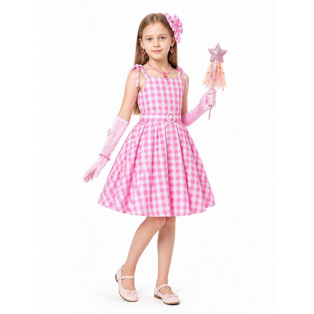 Pink Plaid Carnival Dress with Wand Costume Dresses detail