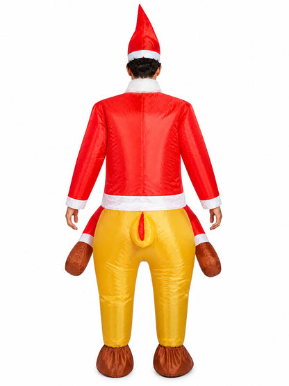 Inflatable Santa Claus Riding a Reindeer Costume, One Size back view