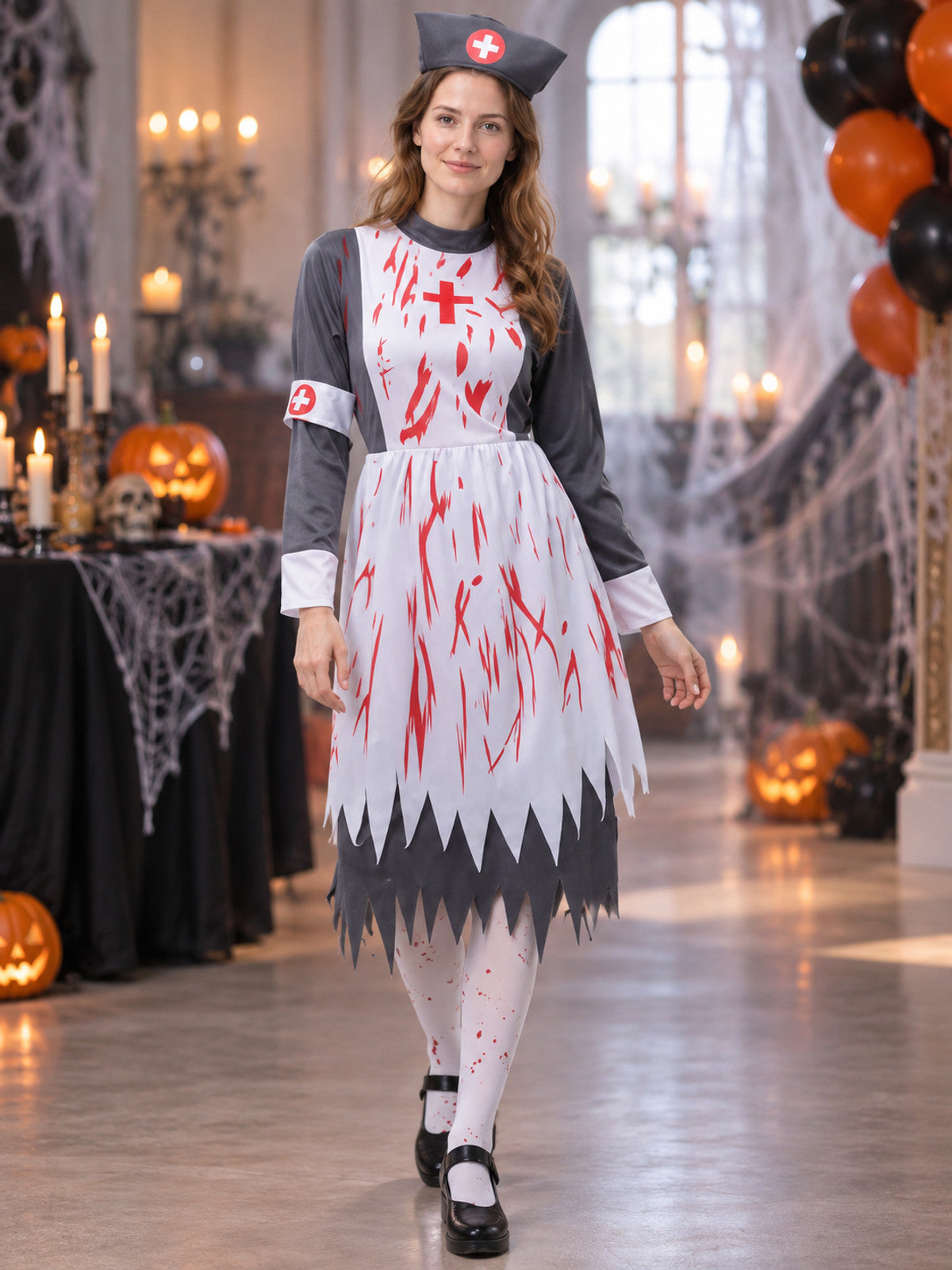 Nurse Costume with White Apron and Cap
