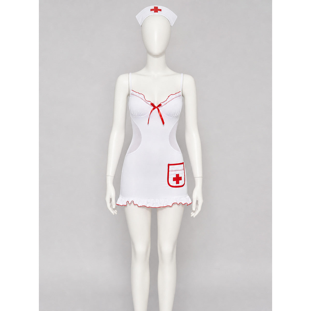 Medical Uniform-Style Role-Play Costume with Red Trim