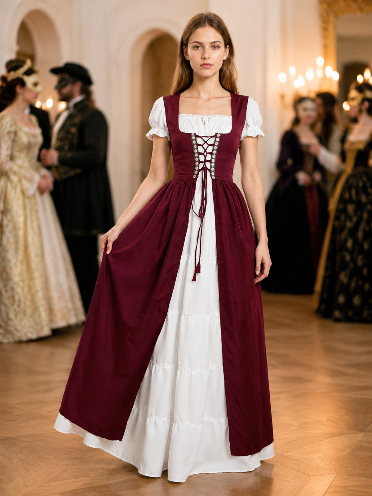 Medieval costume dress with a corset bodice lifestyle view