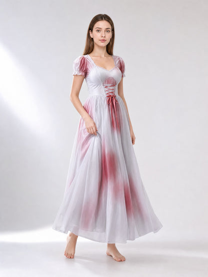 Costume Dress with Veil, Lace-Up Detail, and Pattern