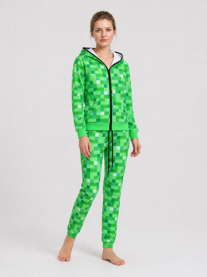 Minecraft Costume: Zip-Up Hoodie and Pants, Pixelated Wearable Blankets detail