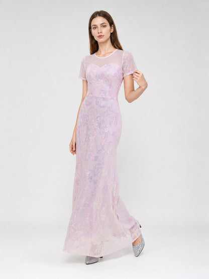 Floor-Length Evening Dress with Sequined Floral Pattern Costume Dresses detail