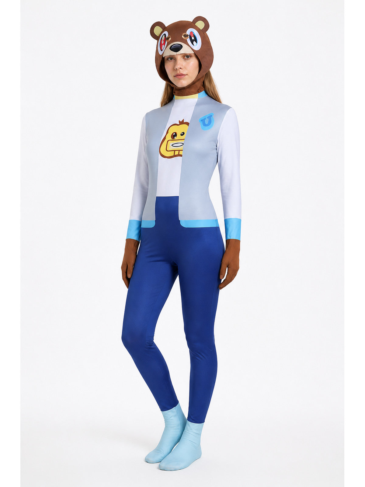 Bear Hooded Cosplay Jumpsuit, Blue and White