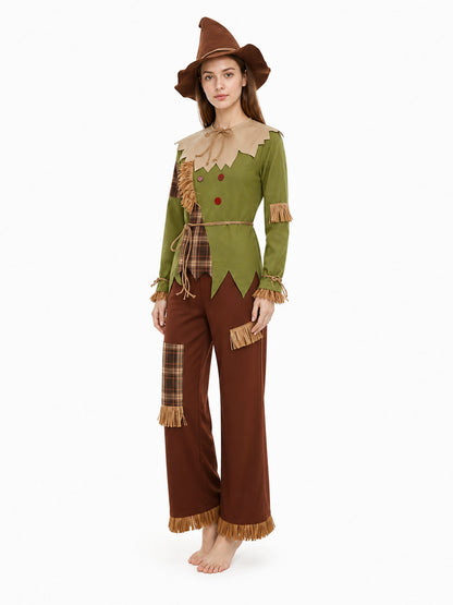 Halloween Checkered Scarecrow Costume with Fringe Costumes detail