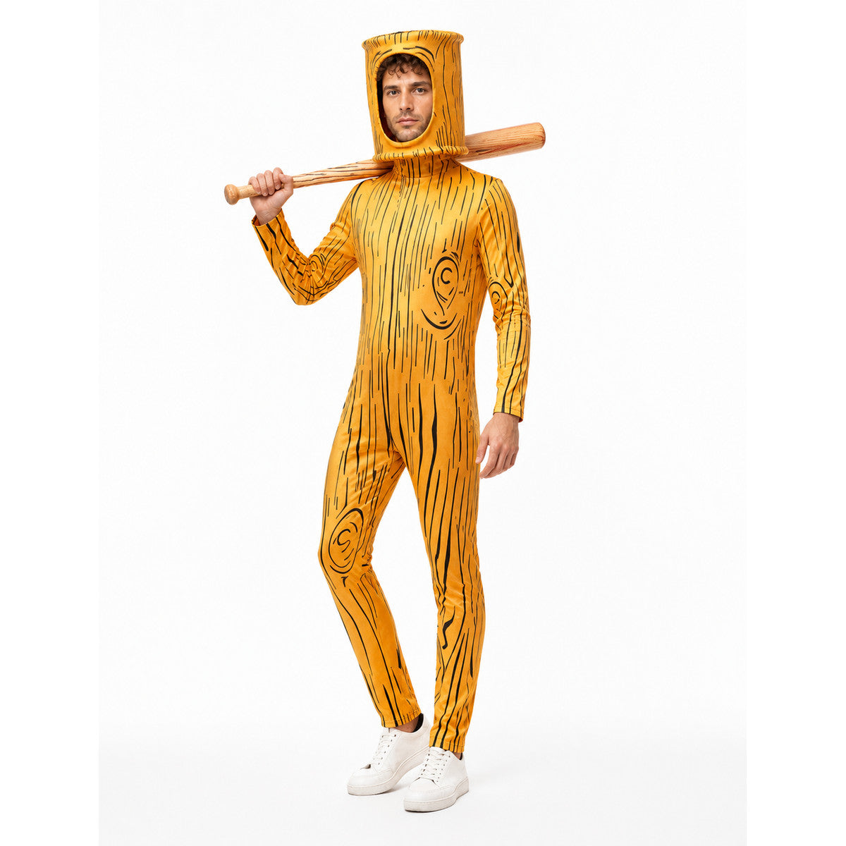 Orange jumpsuit with a stick-shaped mask Costume Masks detail