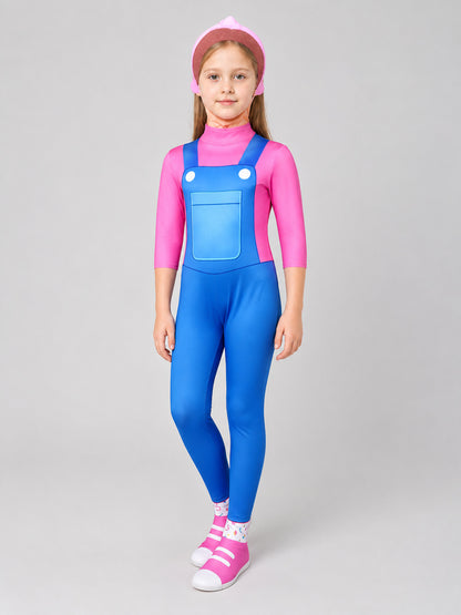 Ms. Rachel Cosplay Costume, Pink and Blue Jumpsuit