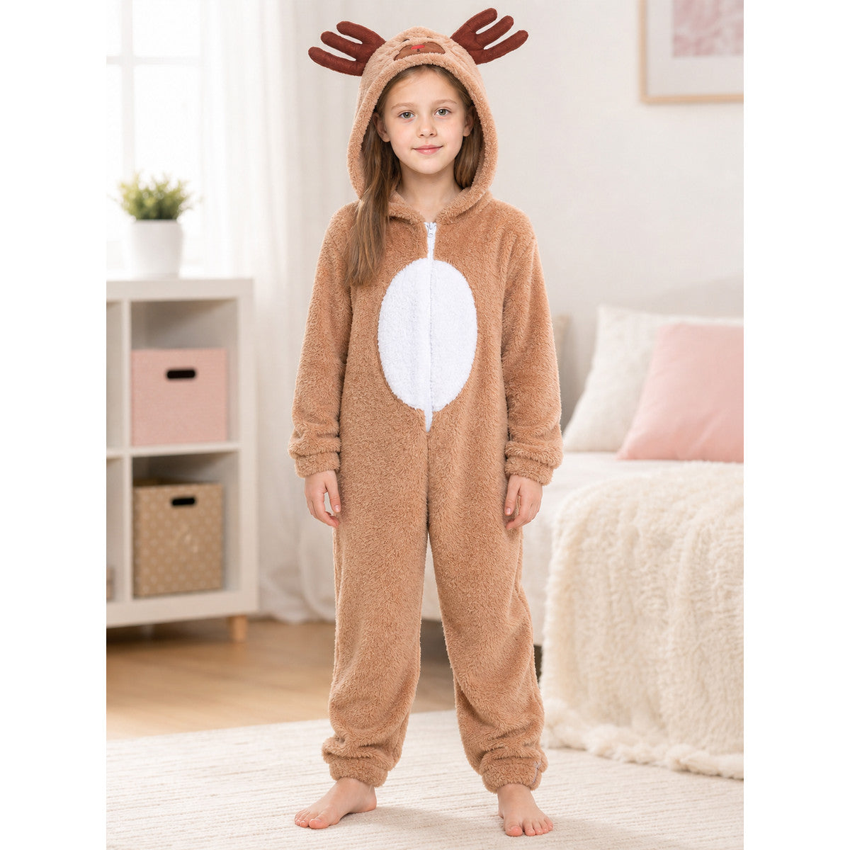 Reindeer costume with hood and zipper lifestyle