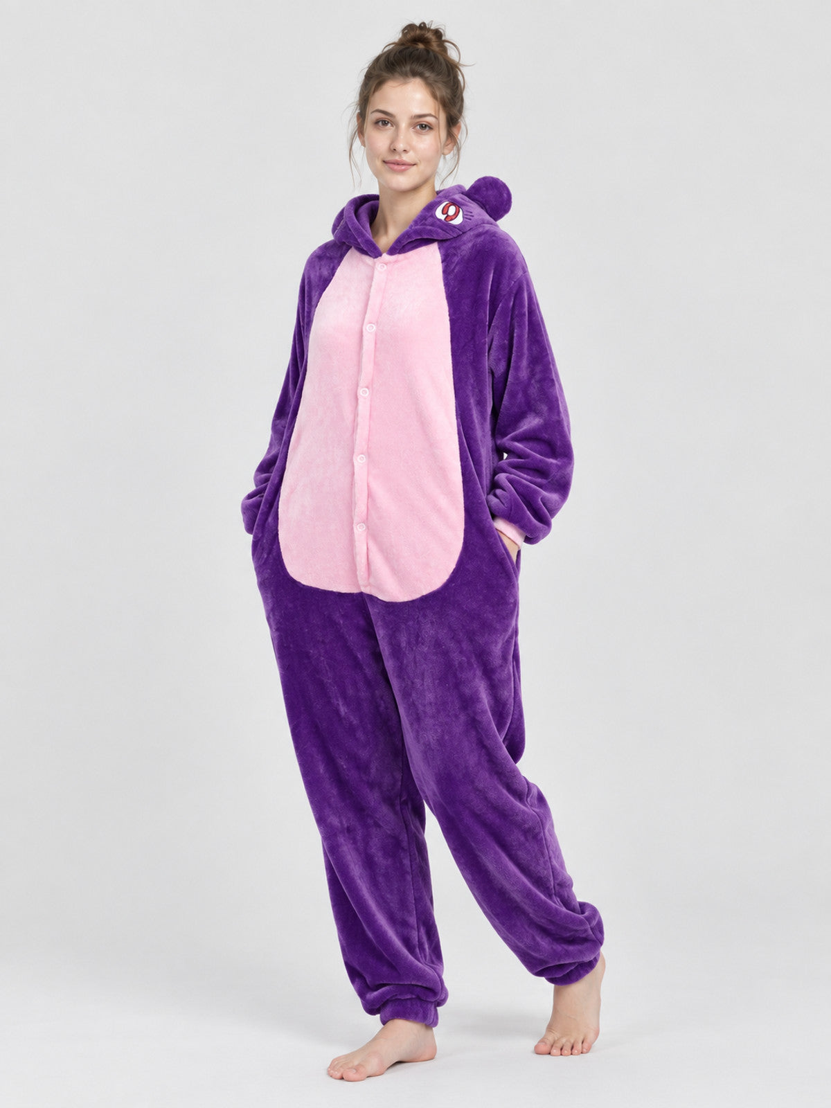 Purple Pajama Jumpsuit with Pink Insert and Ears