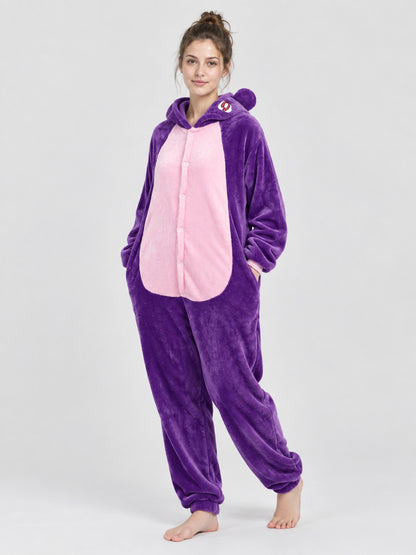 Purple Pajama Jumpsuit with Pink Insert and Ears