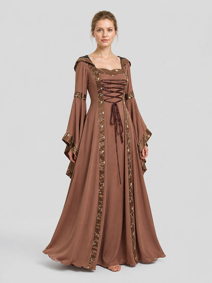 Retro Dress with a Square Neckline and Flared Sleeves Costume Dresses detail