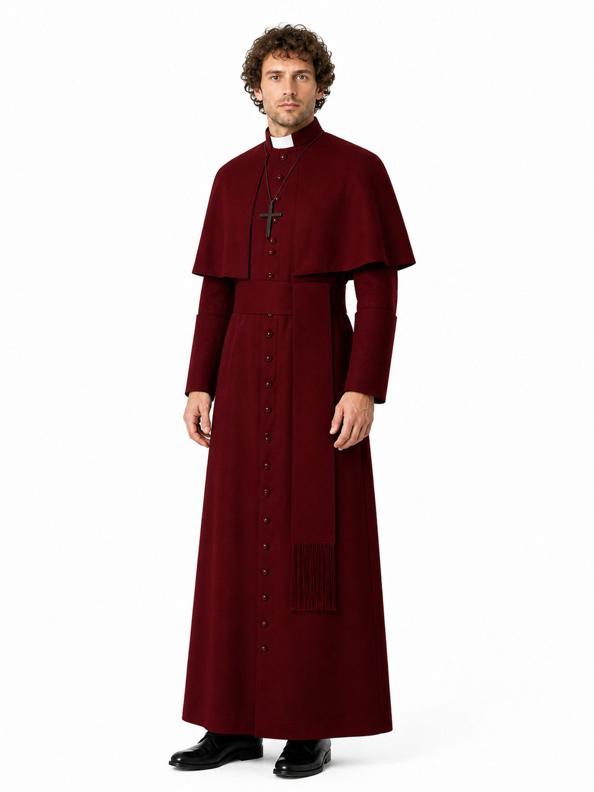 Burgundy Button-Front Capelet Dress for Cosplay
