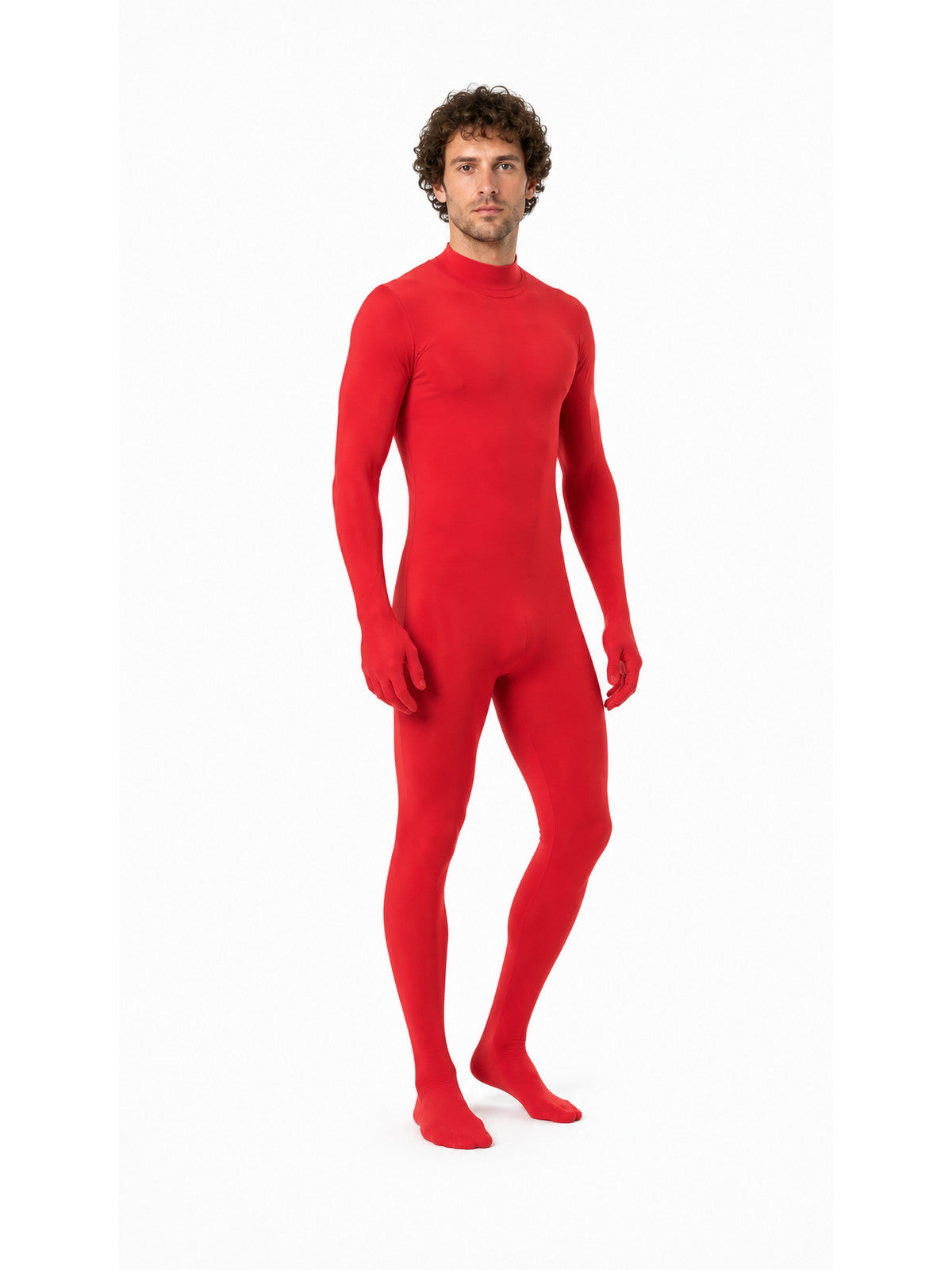 Red Form-Fitting Zentai Jumpsuit with High Collar