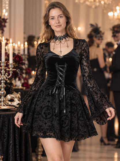 Gothic dress with lace sleeves and lacing