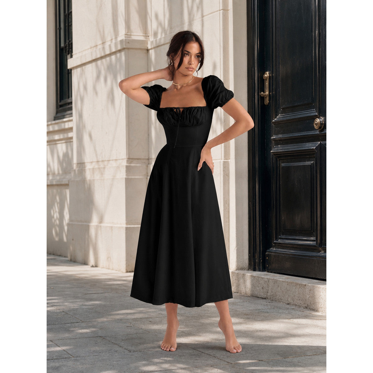 Women’s Black Midi Dress with Square Neckline product detail