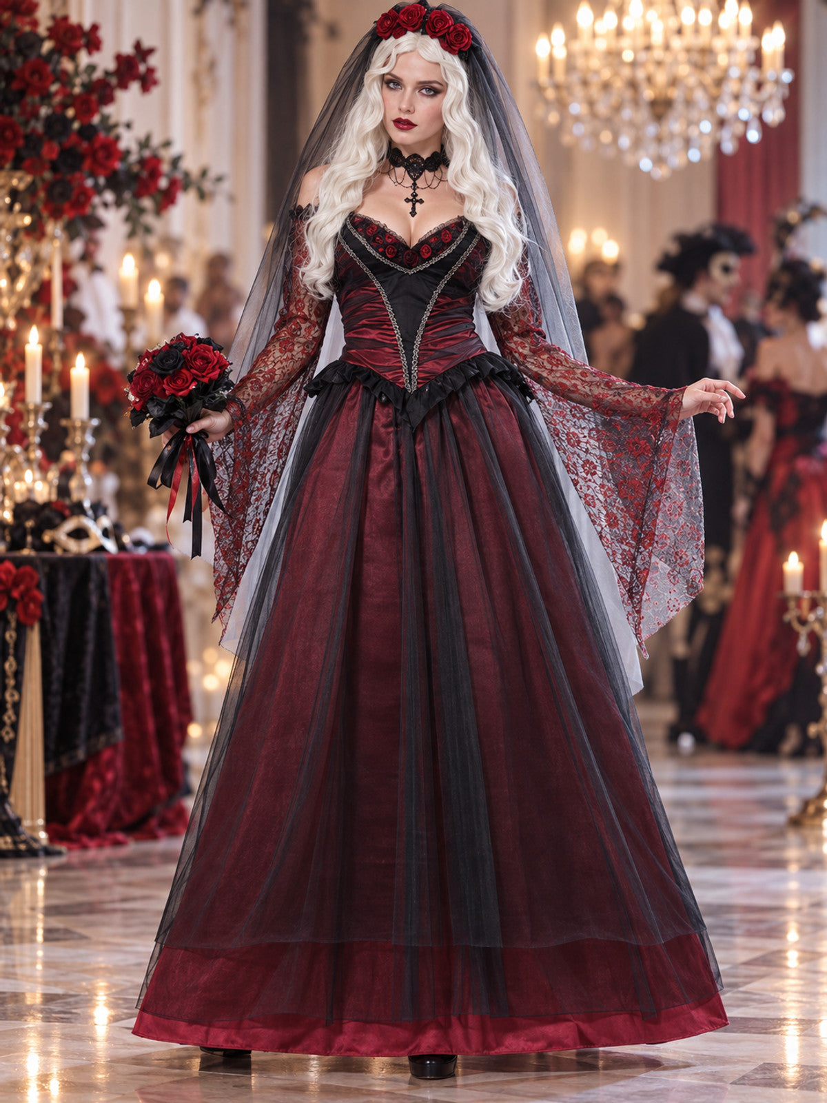 Vampire Costume with Veil and Choker