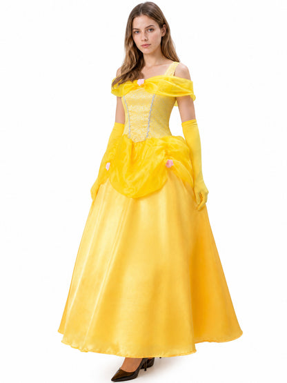 Yellow Ball Gown with Full Skirt and Flowers