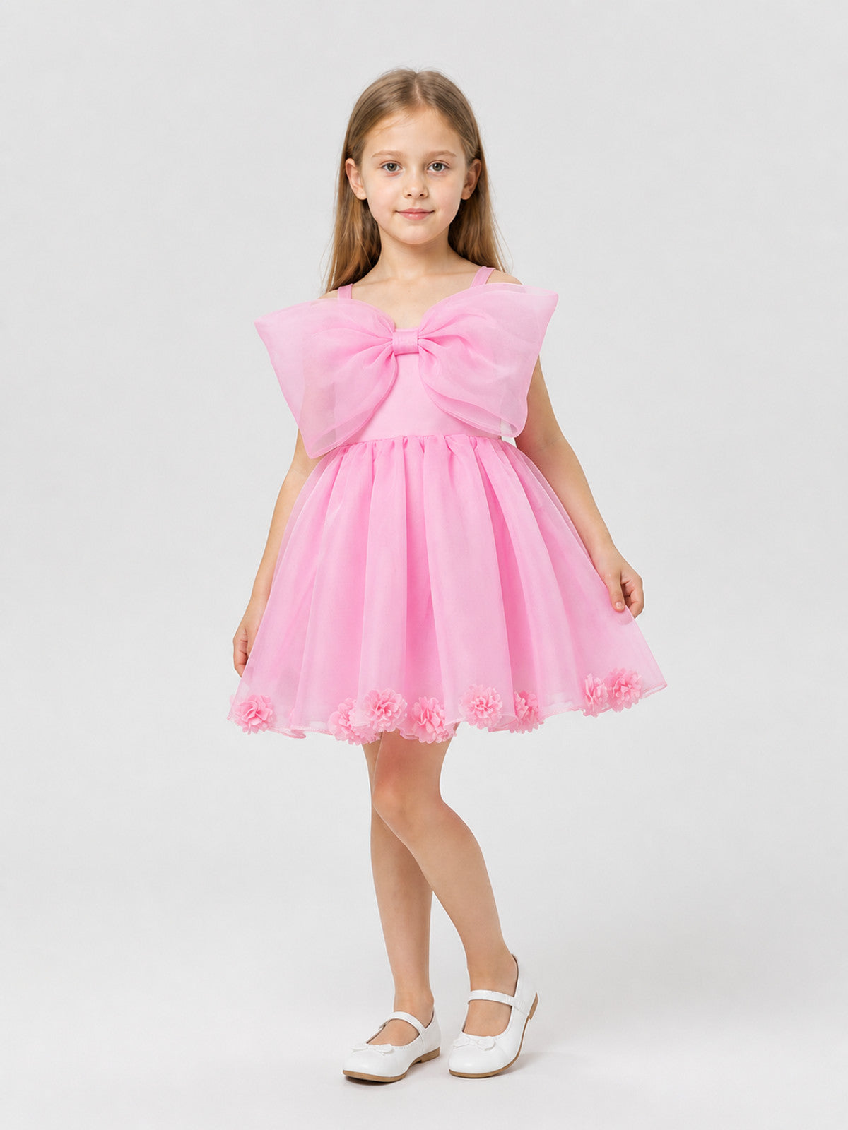 Pink Princess Dress for Girls with a Full Skirt and Bow Costume Dresses detail