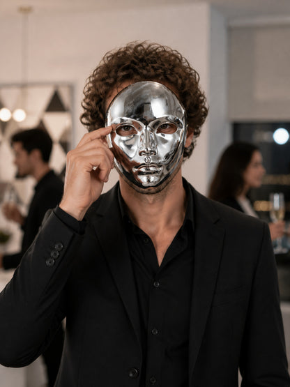 Silver Carnival Mask for Halloween Cosplay lifestyle view