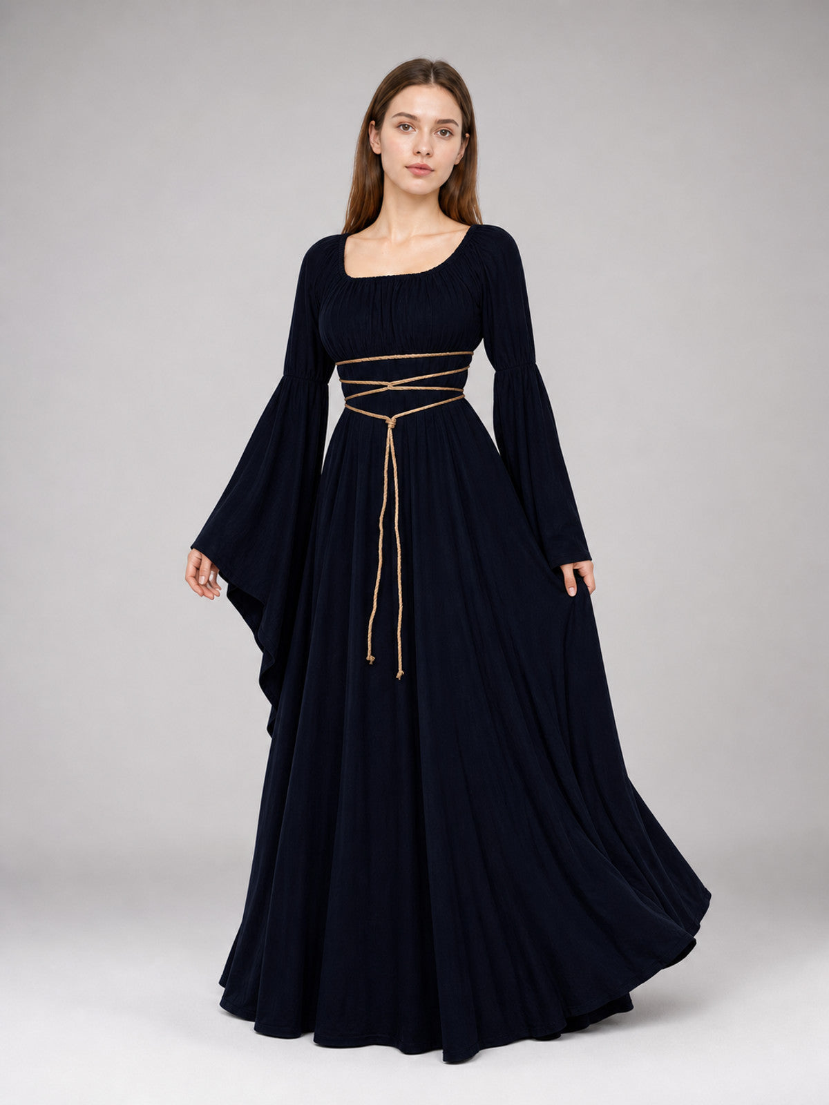 Gothic Maxi Evening Dress with Belt
