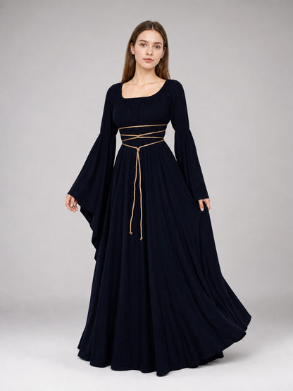 Gothic Maxi Evening Dress with Belt