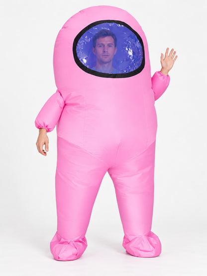 Pink inflatable costume with oval window and black trim