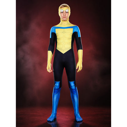 Superhero Muscle Bodysuit Costume, Blue Yellow Cosplay Outfit main product view