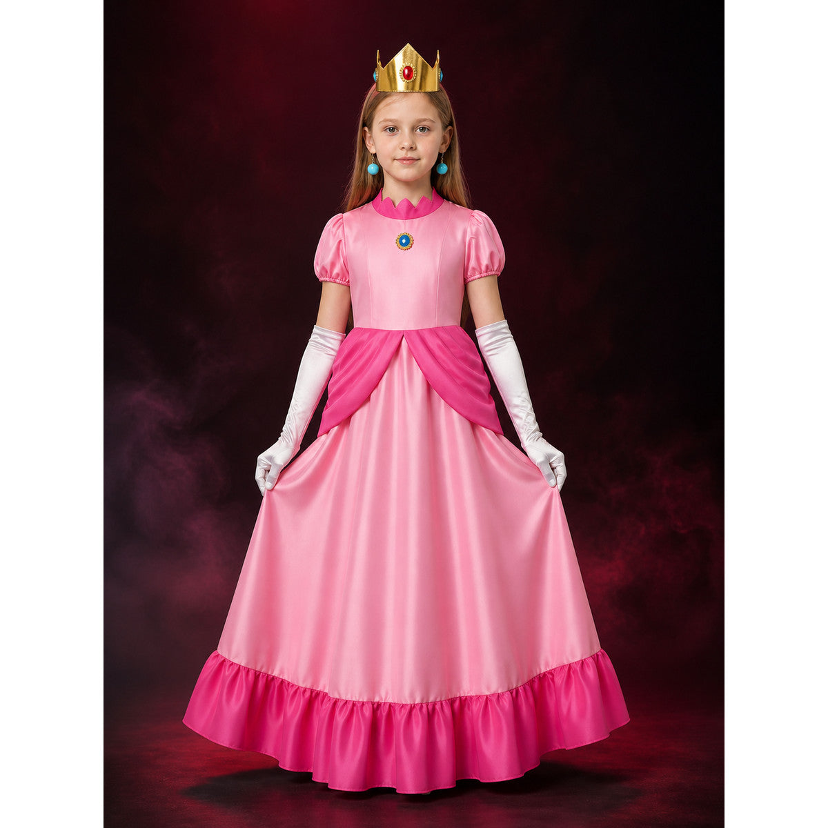 Kids Peach Princess Dress Costume Set, Halloween Cosplay Outfit with Crown main product view
