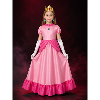Kids Peach Princess Dress Costume Set, Halloween Cosplay Outfit with Crown main product view