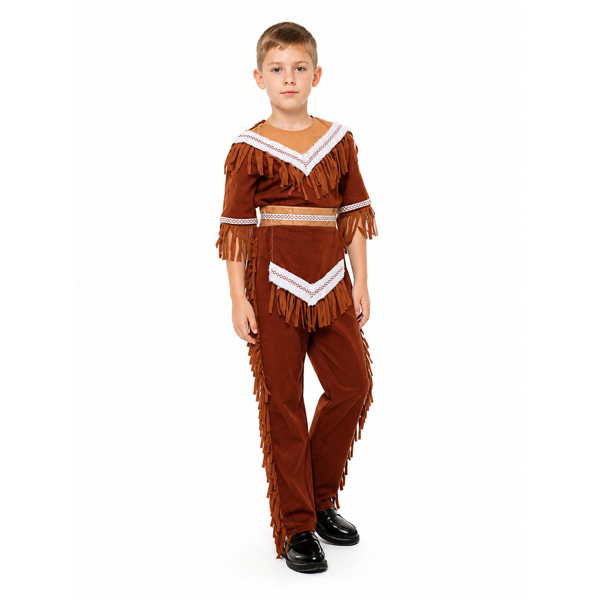 Children's Native American costume with fringe and white trim Costumes detail